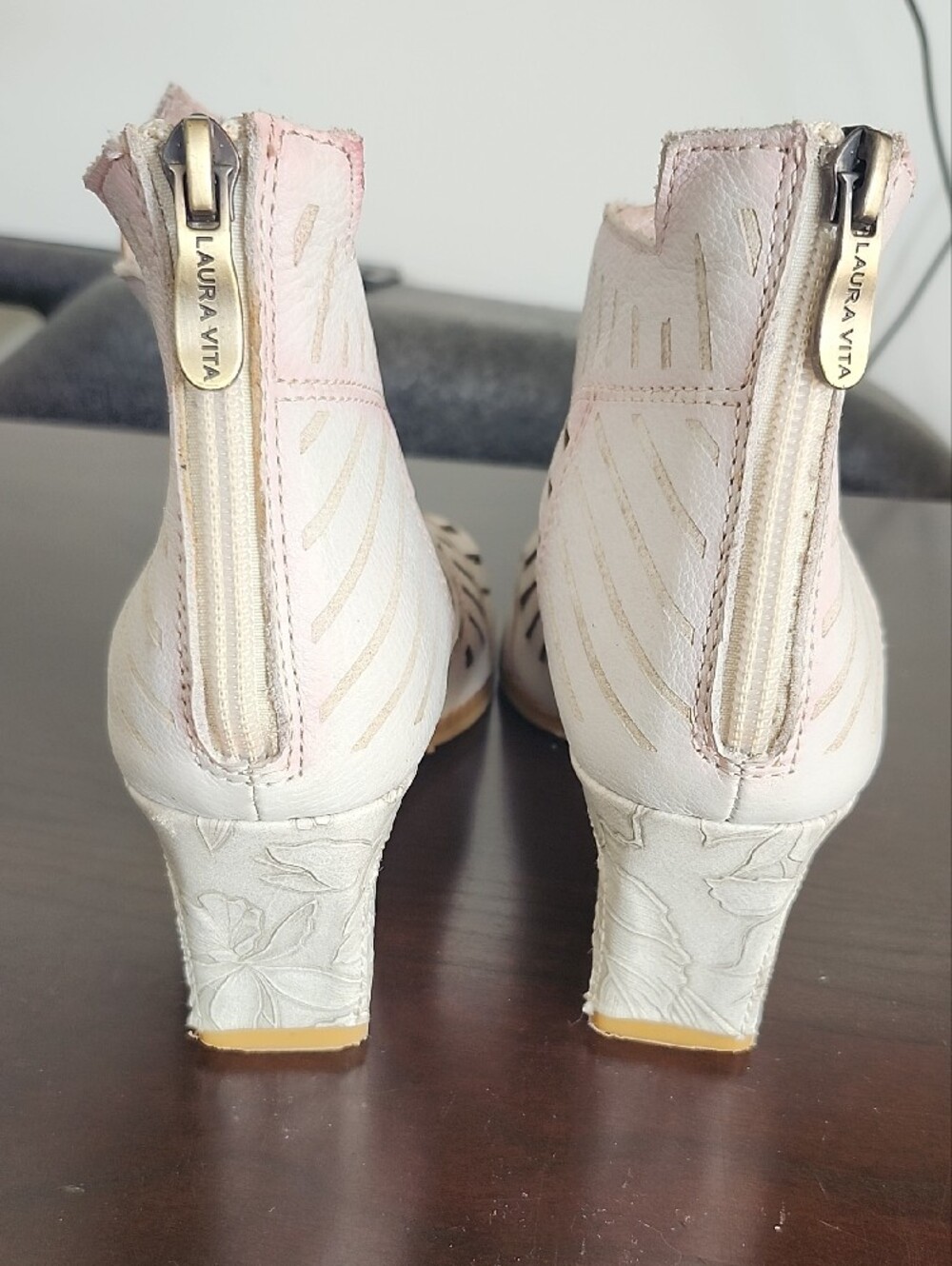 Blush Cutout Peep-Toe Ankle Heels - Picture 3 of 16